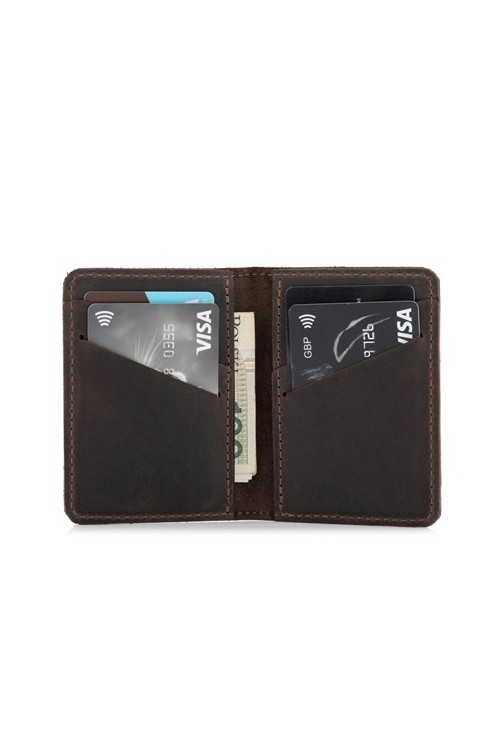 Mini portfel na karty skórzany brązowy CH01 - 