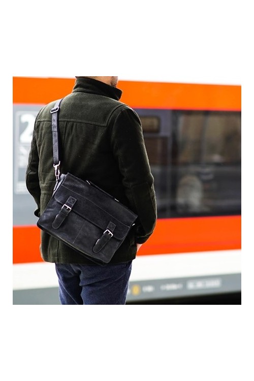 Torba do pracy skórzana Vintage czarna BV35 - 