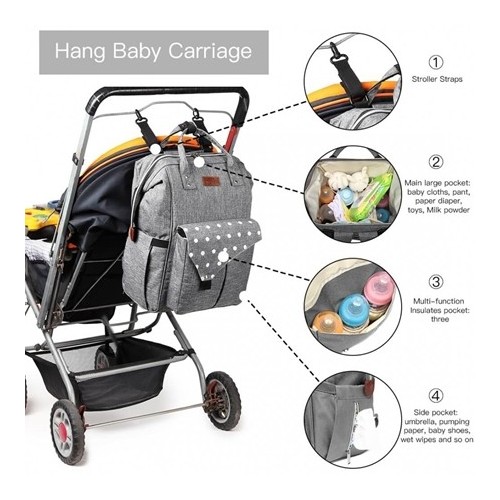Plecak torba 2w1 dla mamy szara DIAPER KN90 - 