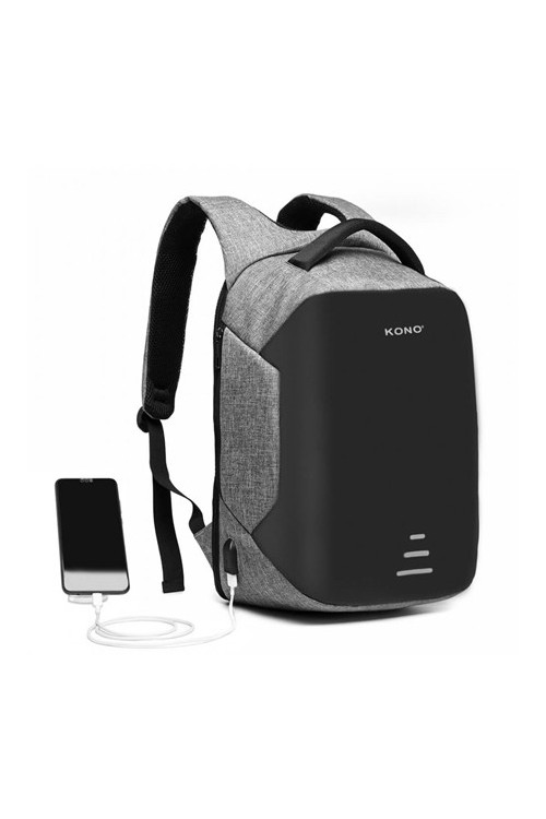 Szary plecak męski do pracy USB Carbon WX15 -