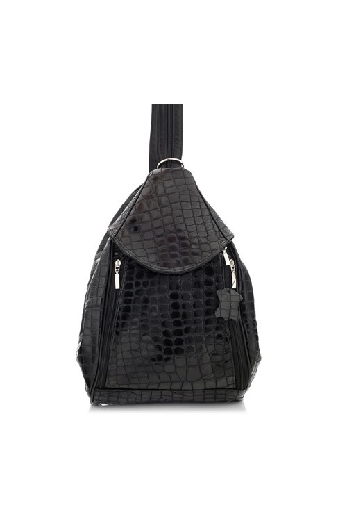 Czarny Torebka Plecak 2w1 Krokodyl Rene09 - 