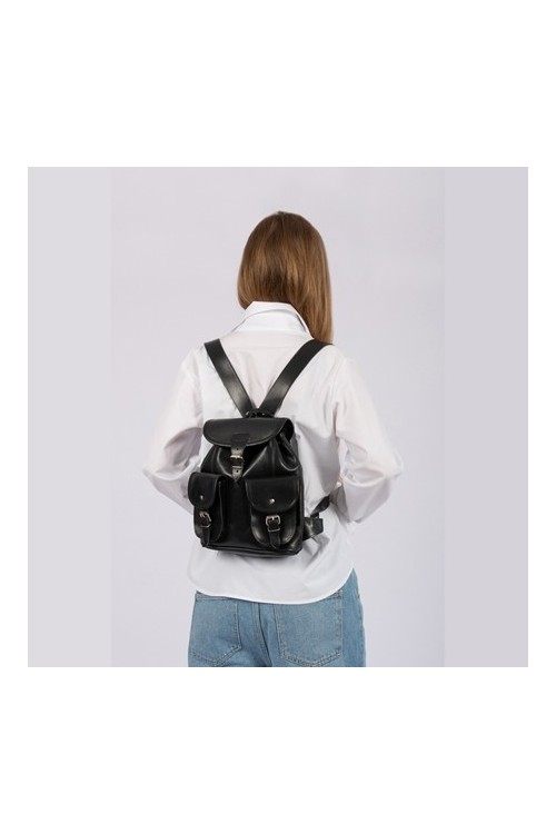 Mały plecak skórzany damski czarny BR21 -