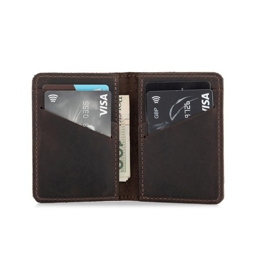 Mini portfel na karty skórzany brązowy CH01 - 