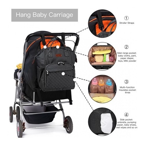 Czarny plecak dla mamy DIAPER KN81 - 