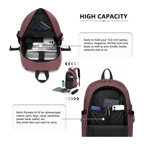 Plecak na Laptopa 15,6 USB Burgundy Compact - 