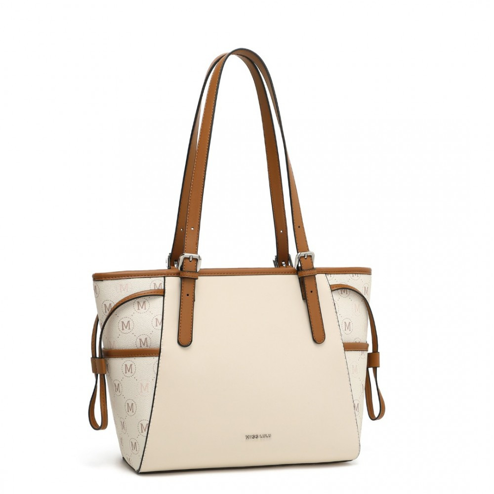 Beżowo Brązowa Średnia Torebka Shopper Bag Julien 