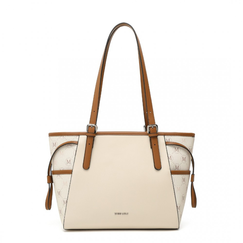 Beżowo Brązowa Średnia Torebka Shopper Bag Julien 