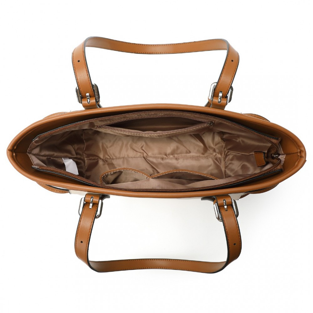 Beżowo Brązowa Średnia Torebka Shopper Bag Julien 