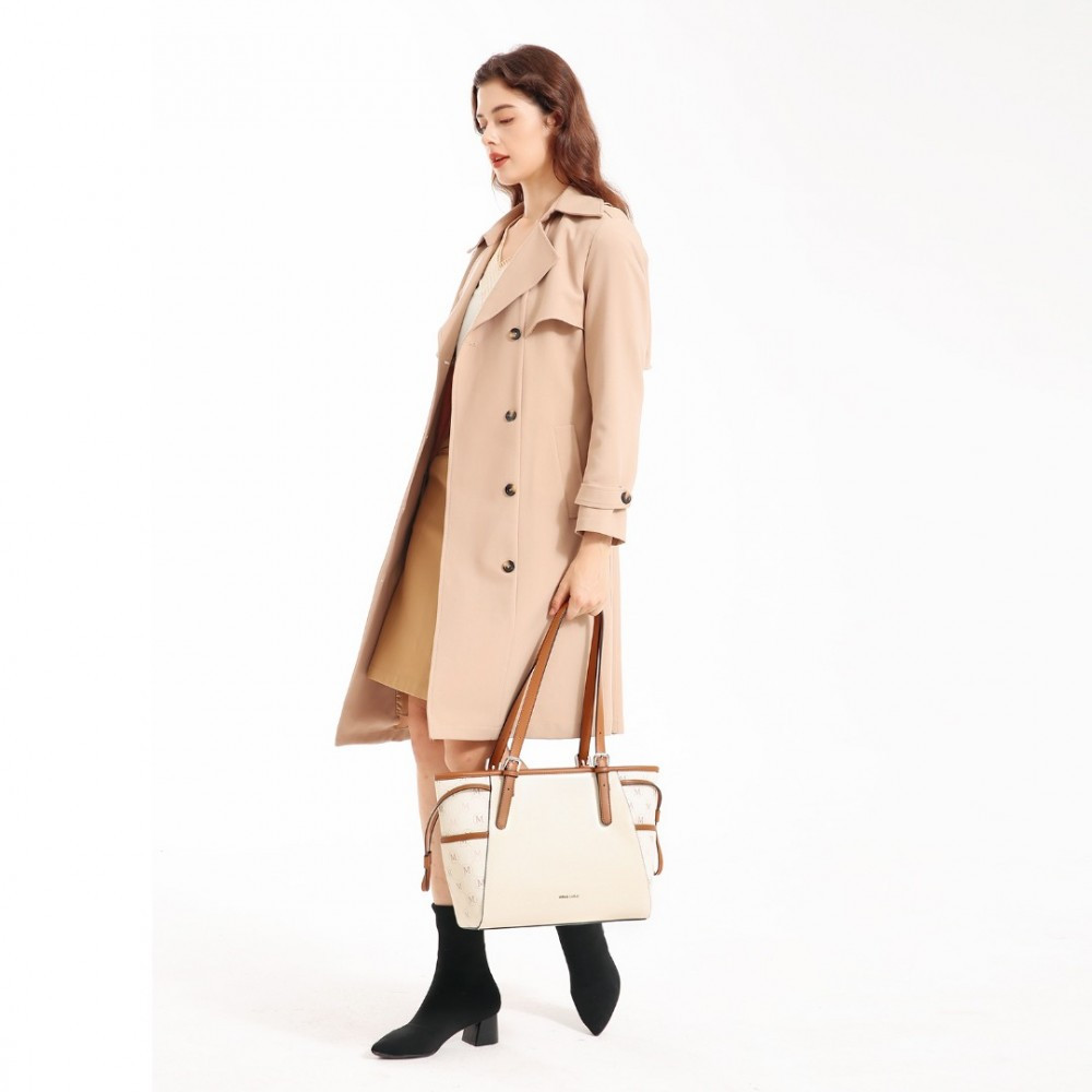 Beżowo Brązowa Średnia Torebka Shopper Bag Julien 