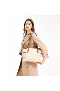Beżowo Brązowa Średnia Torebka Shopper Bag Julien 