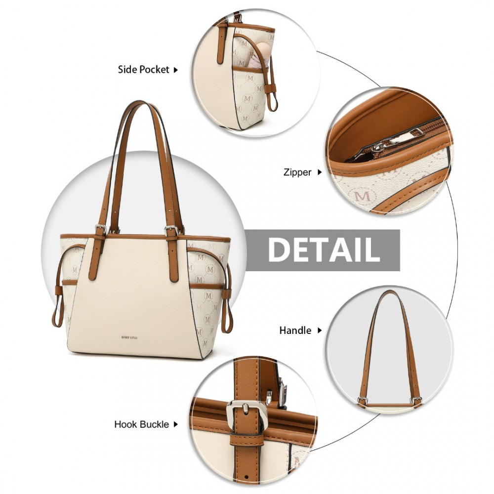 Beżowo Brązowa Średnia Torebka Shopper Bag Julien 