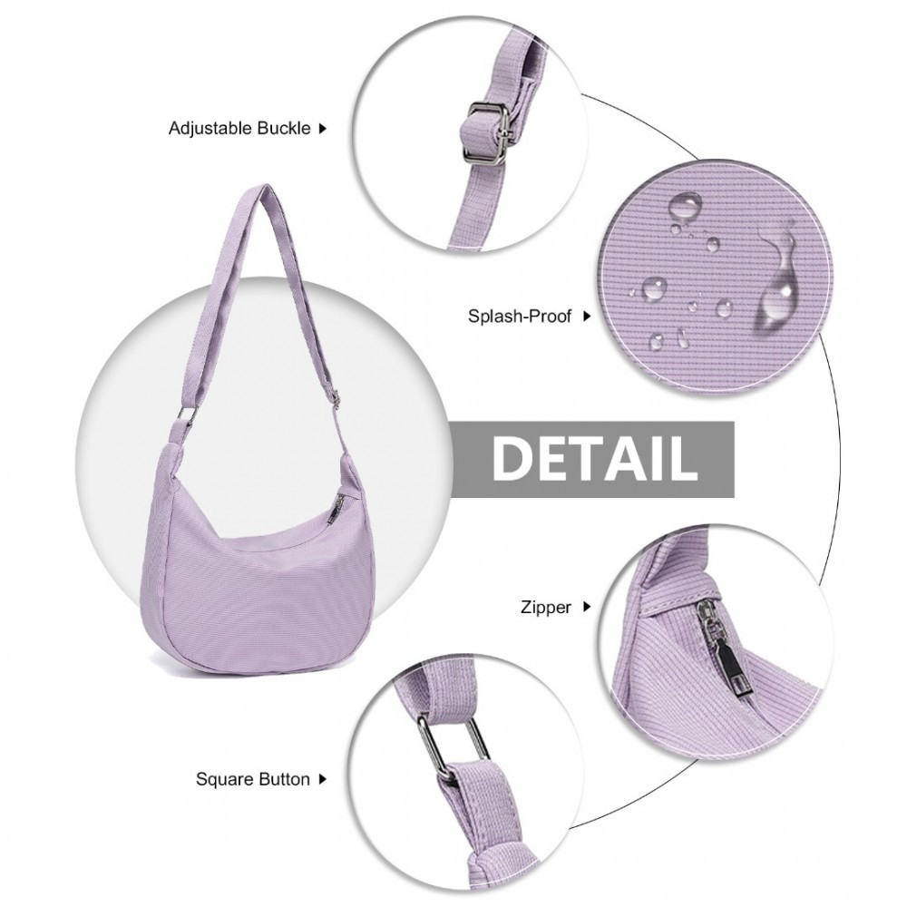 Liliowa Torebka Półksieżyc Materiałowa na Długim Pasku Sensi 