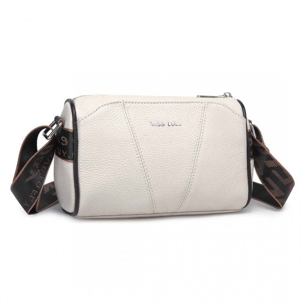 Jasnobeżowa Owalna Torebka Cylider Crossbody Skórzana Ollow 