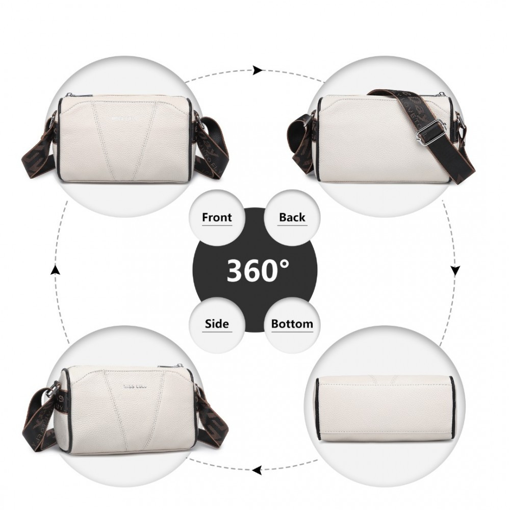 Jasnobeżowa Owalna Torebka Cylider Crossbody Skórzana Ollow 