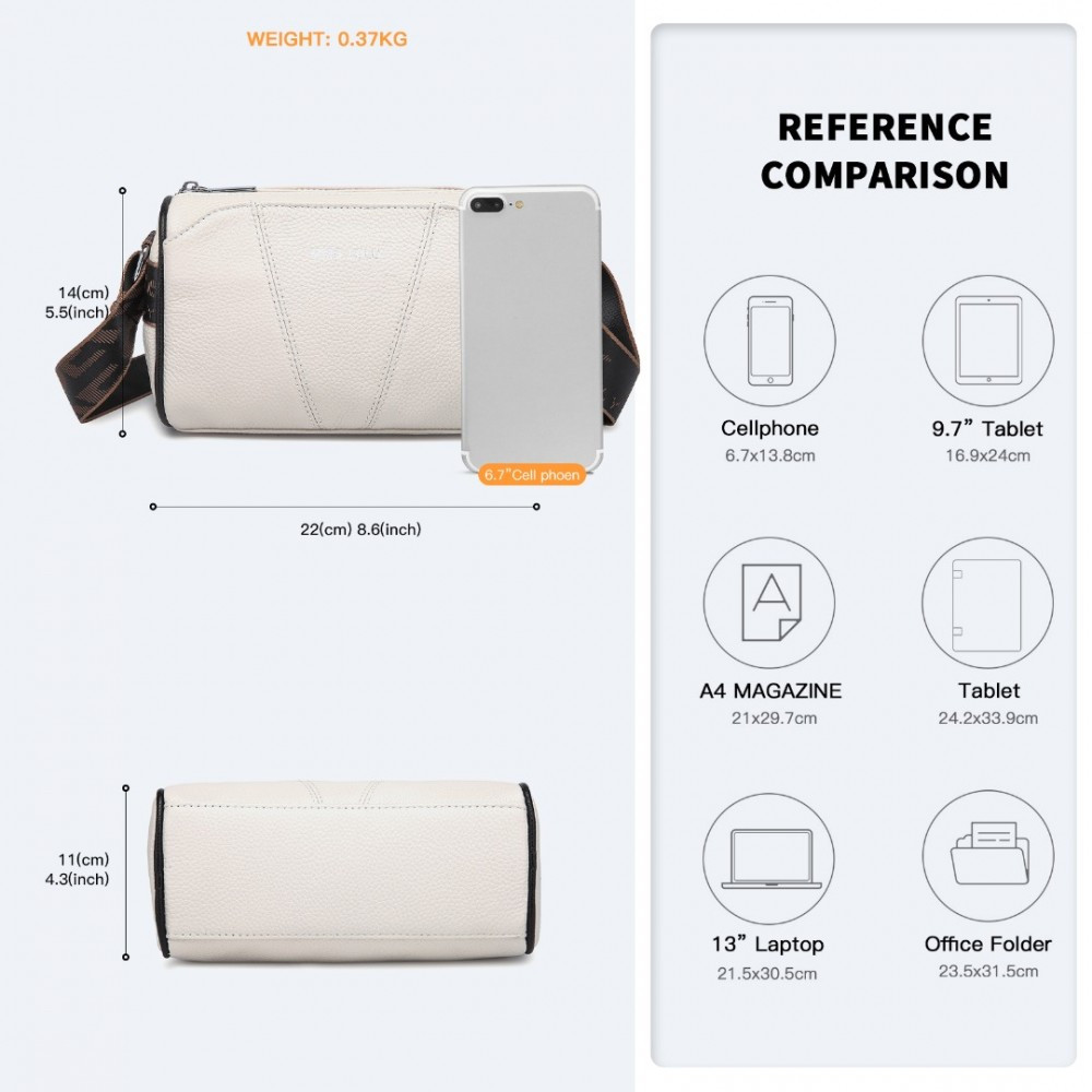 Jasnobeżowa Owalna Torebka Cylider Crossbody Skórzana Ollow 