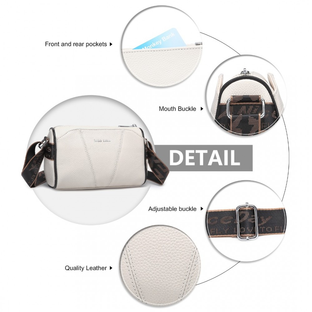 Jasnobeżowa Owalna Torebka Cylider Crossbody Skórzana Ollow 