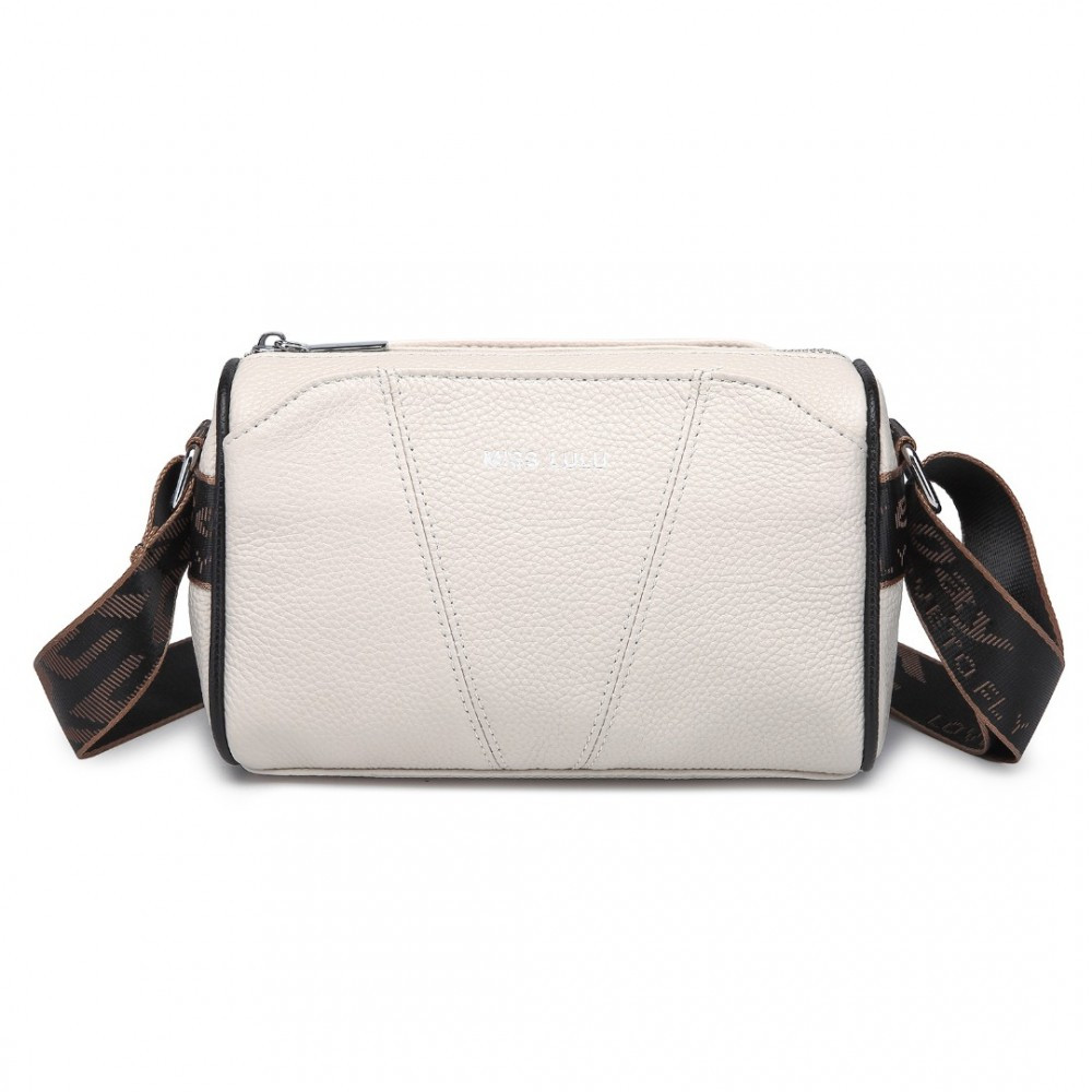 Jasnobeżowa Owalna Torebka Cylider Crossbody Skórzana Ollow