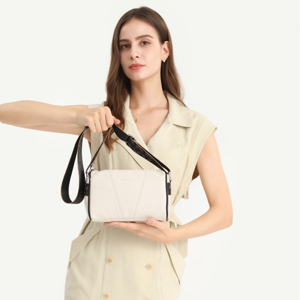 Jasnobeżowa Owalna Torebka Cylider Crossbody Skórzana Ollow 