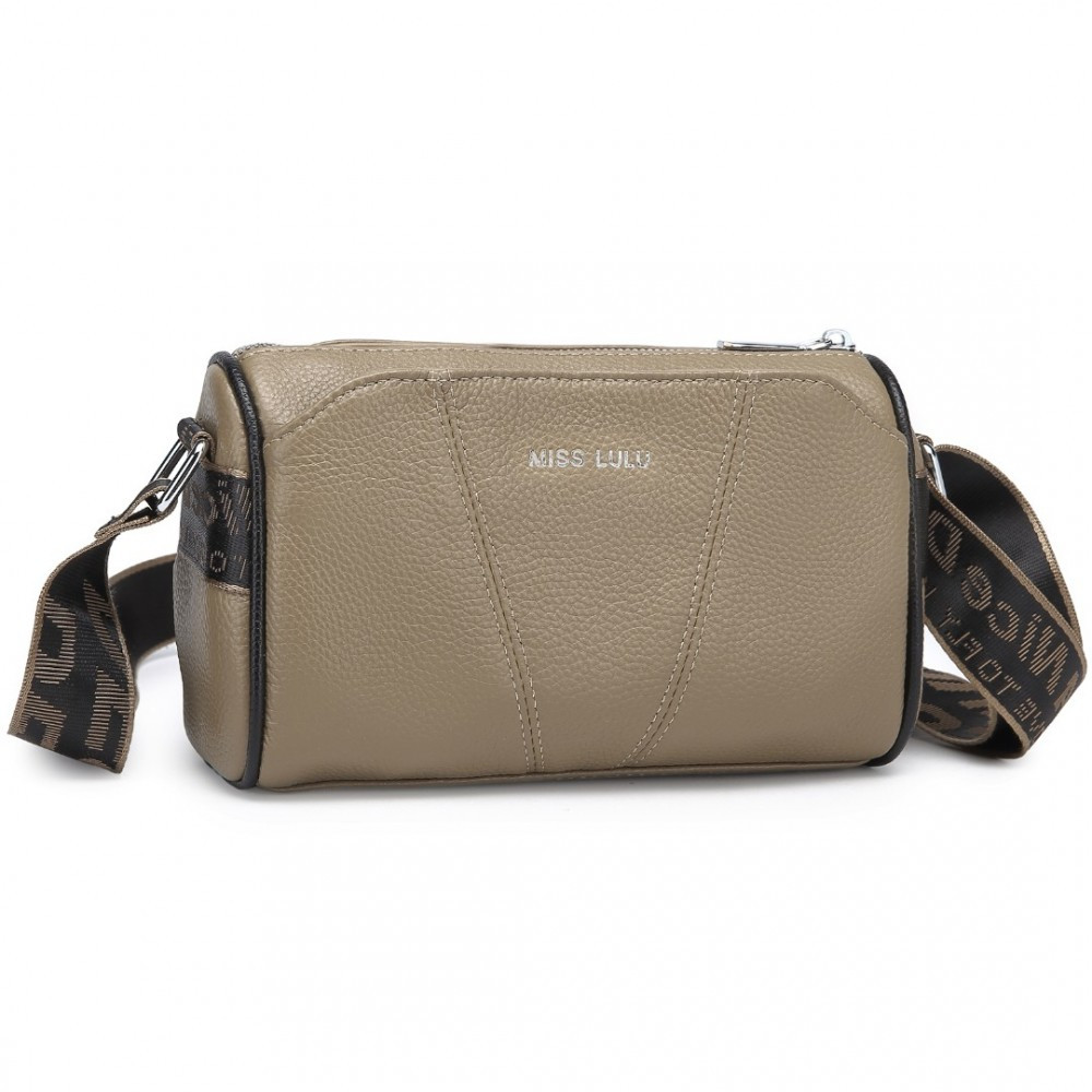 Khaki Owalna Torebka Cylider Crossbody Skórzana Ollow 