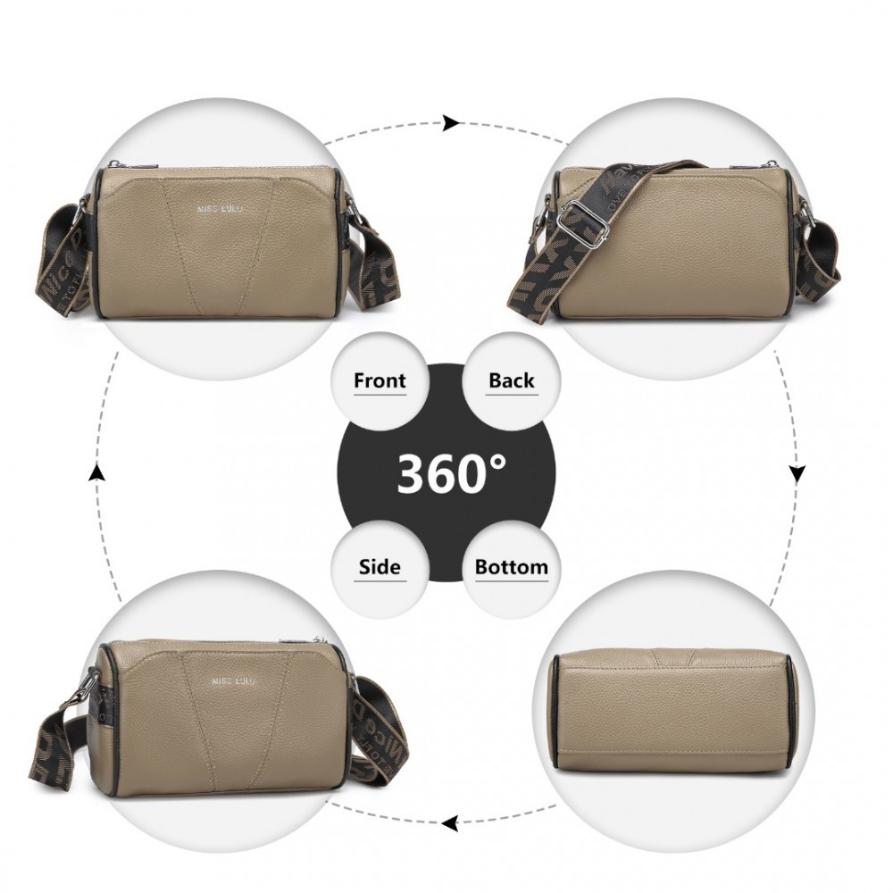 Khaki Owalna Torebka Cylider Crossbody Skórzana Ollow 