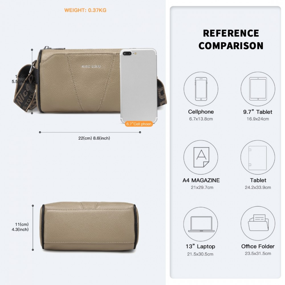 Khaki Owalna Torebka Cylider Crossbody Skórzana Ollow 