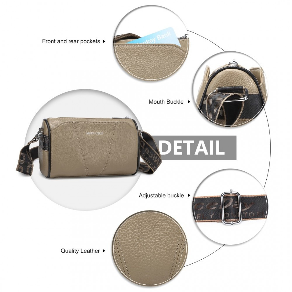Khaki Owalna Torebka Cylider Crossbody Skórzana Ollow 