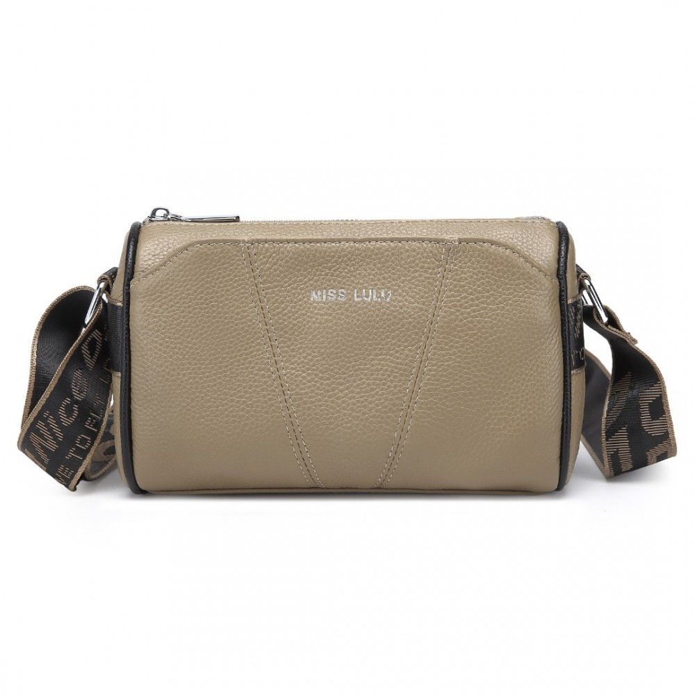 Khaki Owalna Torebka Cylider Crossbody Skórzana Ollow 