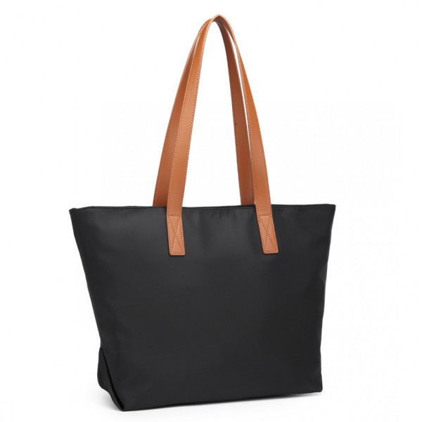 Czarna Nylonowa Torba Shopper Bag z Uchwytem Lozza 