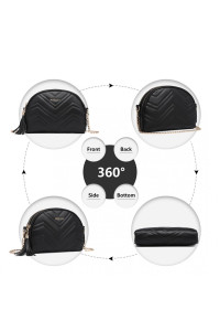 Czarna Pikowana Torebka Półksiężyc Wizytowa z Frędzlami Fare 