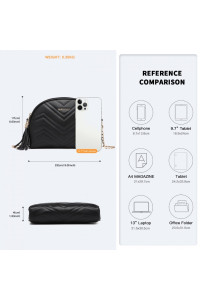 Czarna Pikowana Torebka Półksiężyc Wizytowa z Frędzlami Fare 