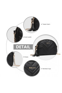 Czarna Pikowana Torebka Półksiężyc Wizytowa z Frędzlami Fare 