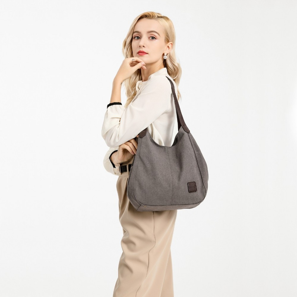 Szara Torebka Worek Hobo z Płótna Canvas Arima 
