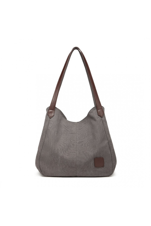 Szara Torebka Worek Hobo z Płótna Canvas Arima
