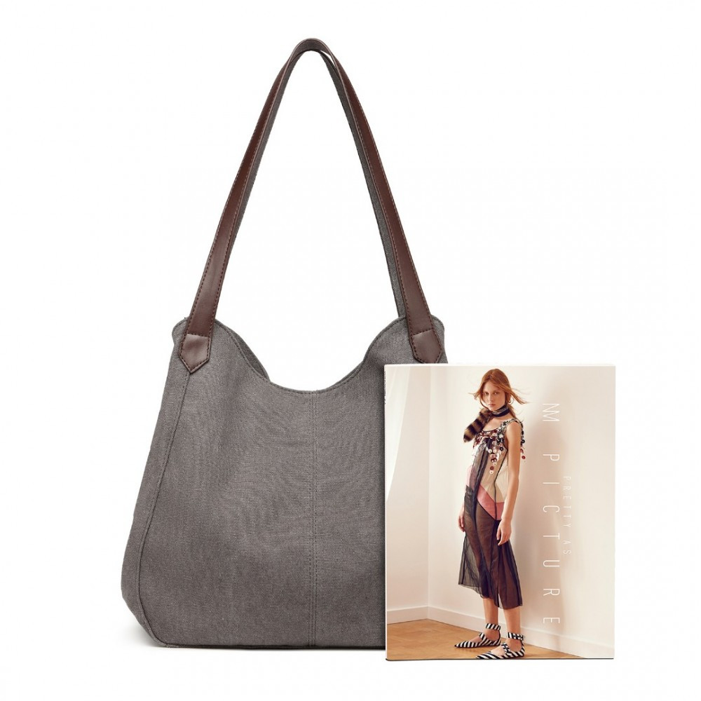 Szara Torebka Worek Hobo z Płótna Canvas Arima 