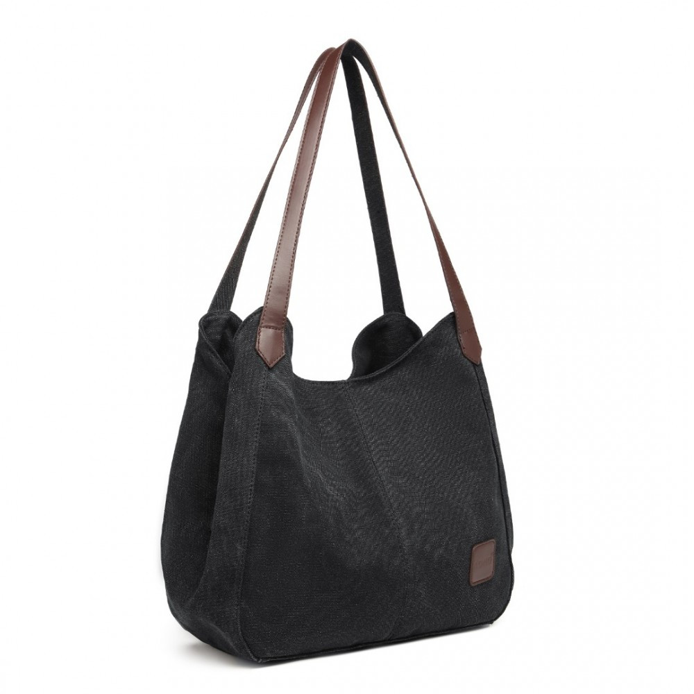 Czarna Torebka Worek Hobo z Płótna Canvas Arima 