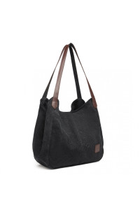 Czarna Torebka Worek Hobo z Płótna Canvas Arima 