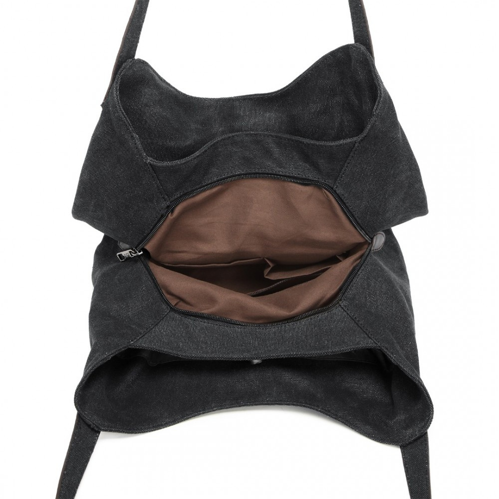 Czarna Torebka Worek Hobo z Płótna Canvas Arima 