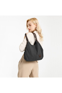 Czarna Torebka Worek Hobo z Płótna Canvas Arima 