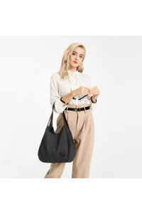 Czarna Torebka Worek Hobo z Płótna Canvas Arima 