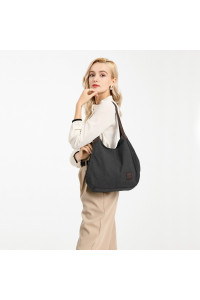 Czarna Torebka Worek Hobo z Płótna Canvas Arima 