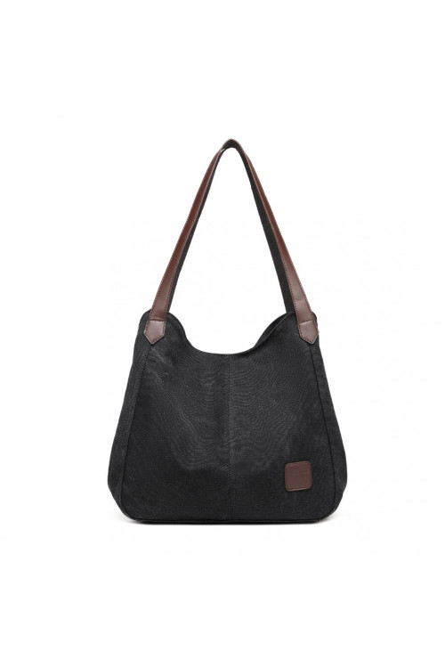 Czarna Torebka Worek Hobo z Płótna Canvas Arima 