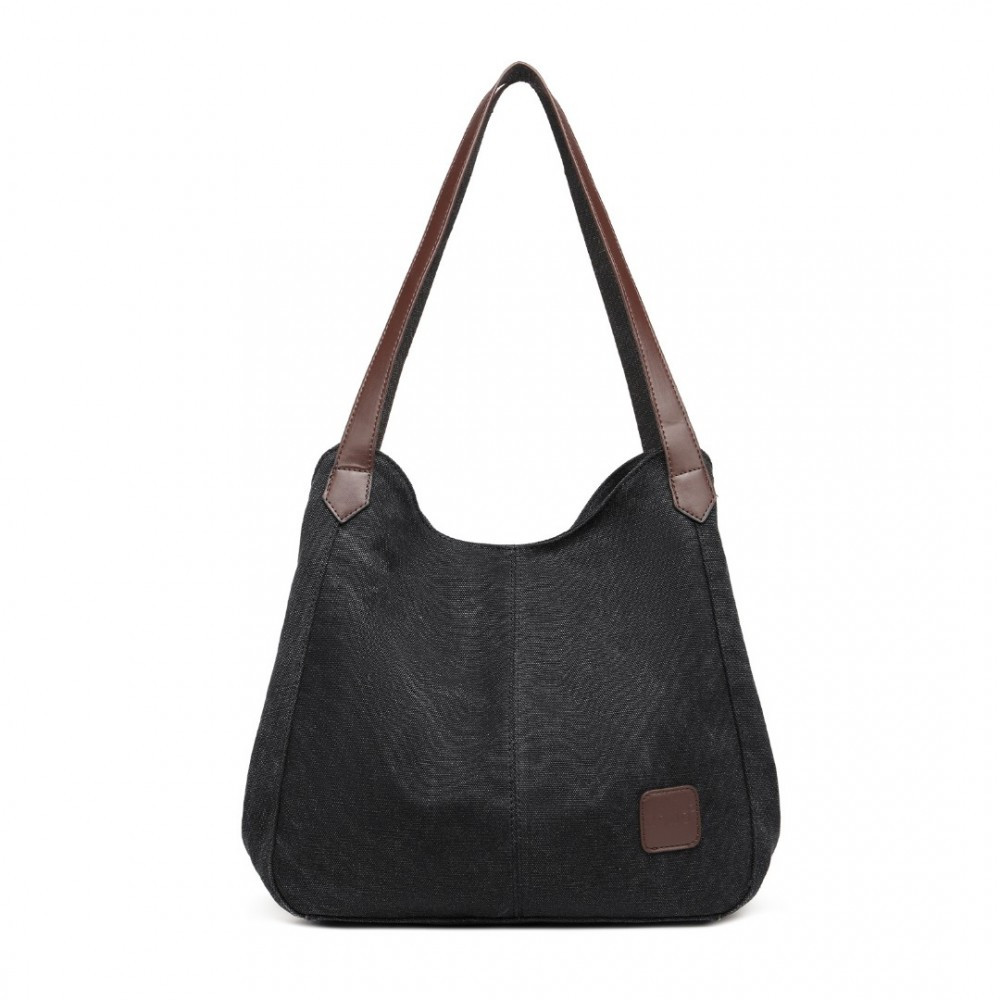 Czarna Torebka Worek Hobo z Płótna Canvas Arima 