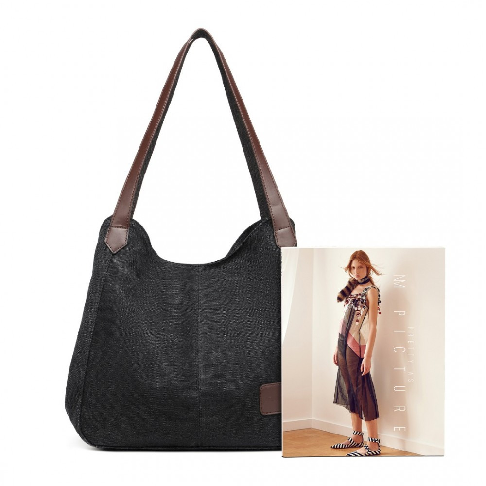 Czarna Torebka Worek Hobo z Płótna Canvas Arima 