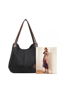 Czarna Torebka Worek Hobo z Płótna Canvas Arima 