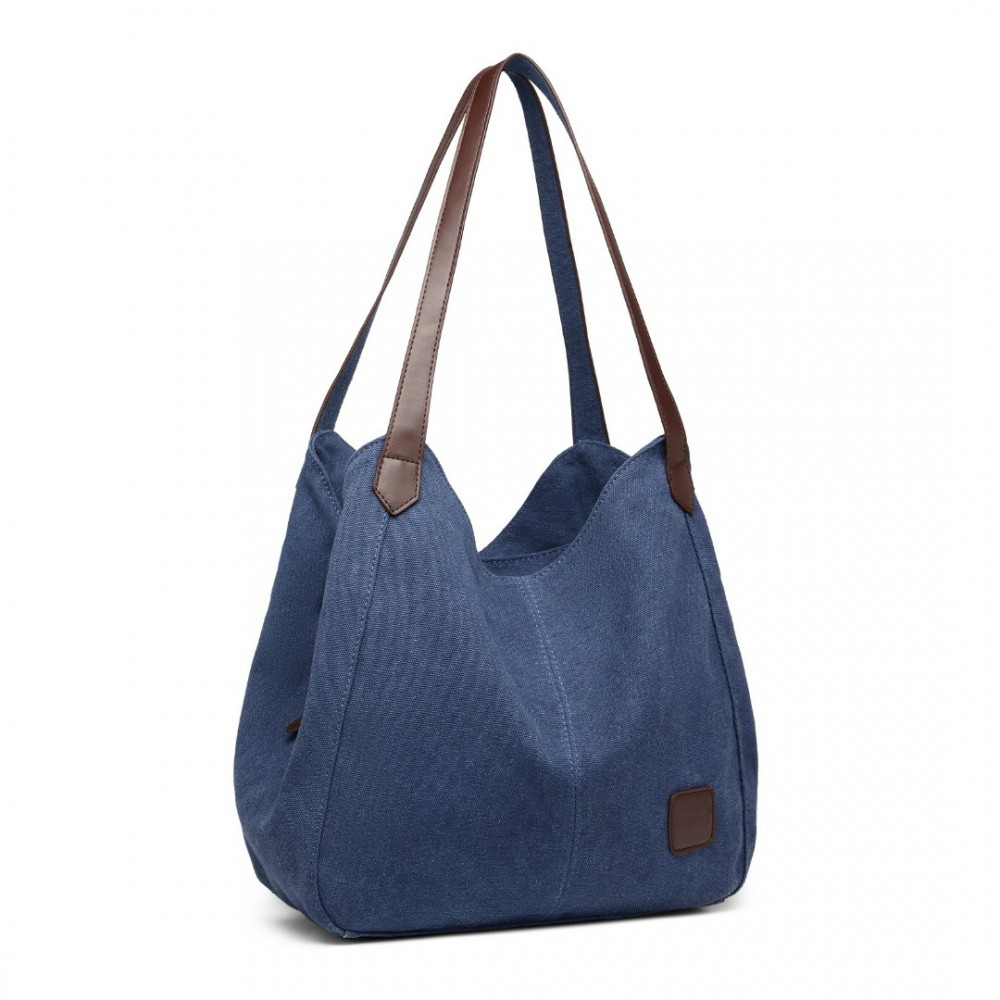 Granatowa Torebka Worek Hobo z Płótna Canvas Arima 