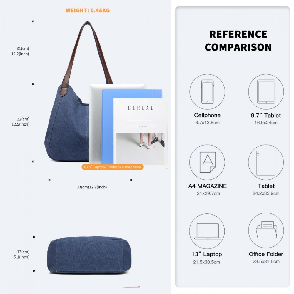 Granatowa Torebka Worek Hobo z Płótna Canvas Arima 