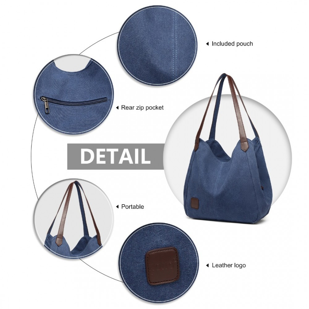 Granatowa Torebka Worek Hobo z Płótna Canvas Arima 