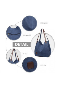 Granatowa Torebka Worek Hobo z Płótna Canvas Arima 