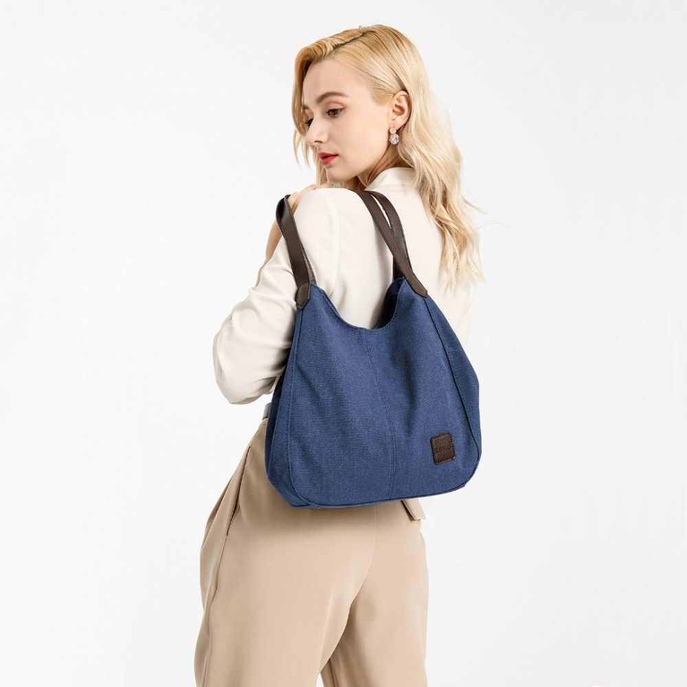 Granatowa Torebka Worek Hobo z Płótna Canvas Arima 