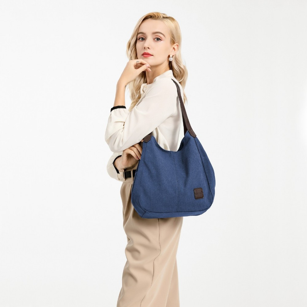Granatowa Torebka Worek Hobo z Płótna Canvas Arima